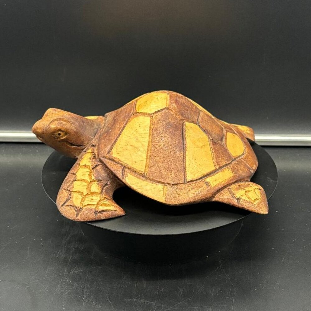 Vintage Artisan Hand Carved Wooden Turtle Sculpture 8" X 6.5"